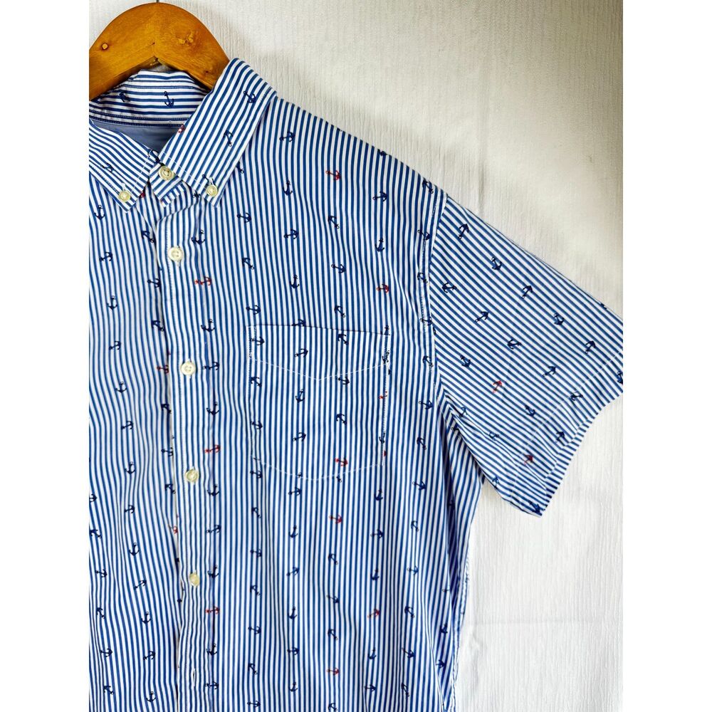 Banana Republic Grant Slim Fit Short Sleeve Shirt - Luxe Stretch Poplin L Anchor